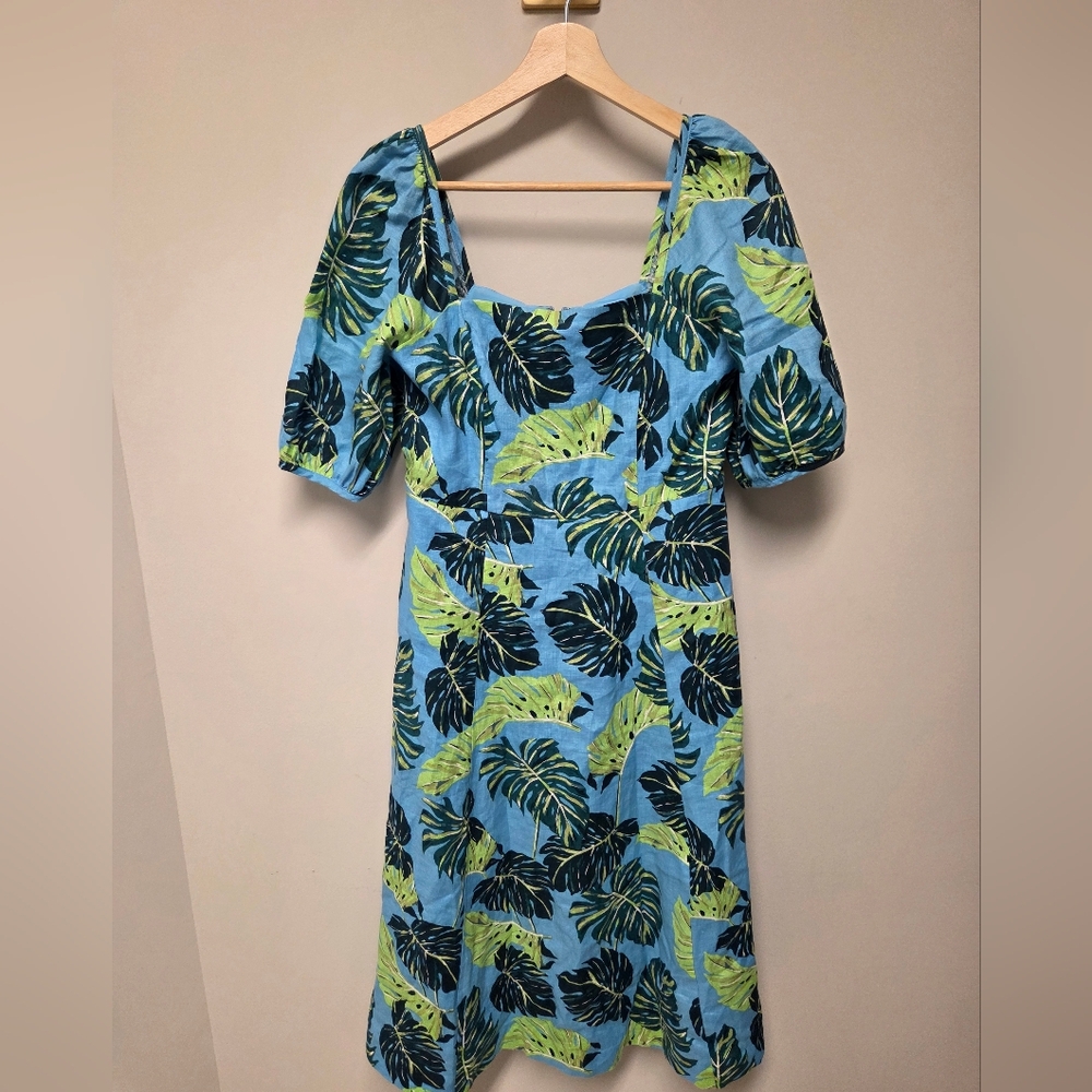 Draper James June Linen Dress In Monstera Pattern, Size 4